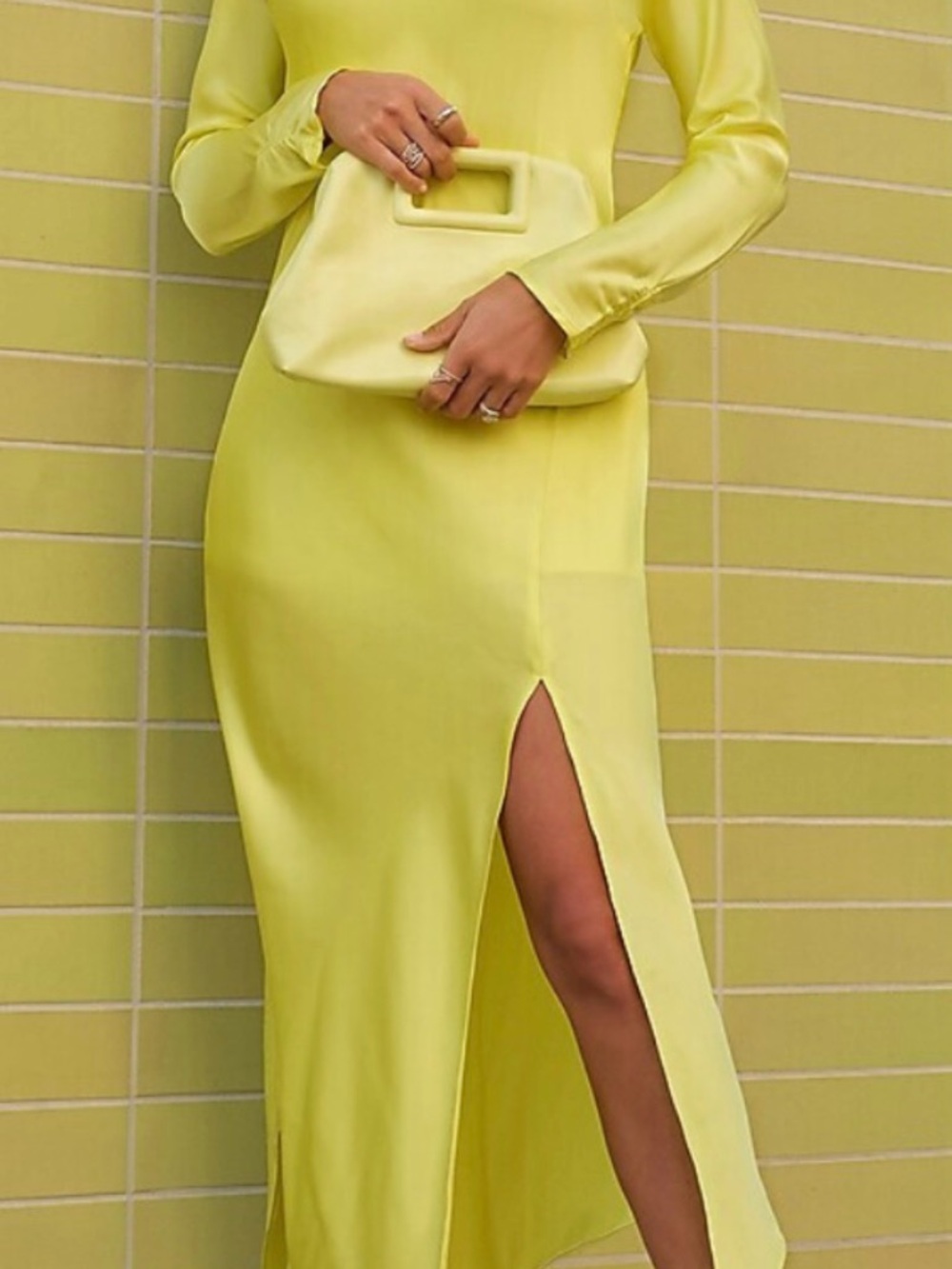 Express Lemon Satin Maxi Skirt with Side Slit